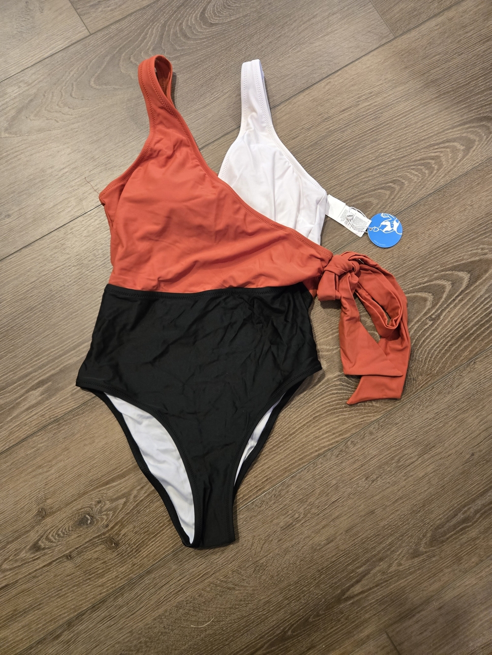 Cupshe Orange, Black & White Colorblock Womens One-Piece with Side Tie